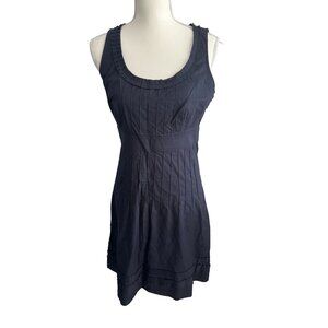 Tory Burch Navy Sleeveless Pleated Cotton Dress